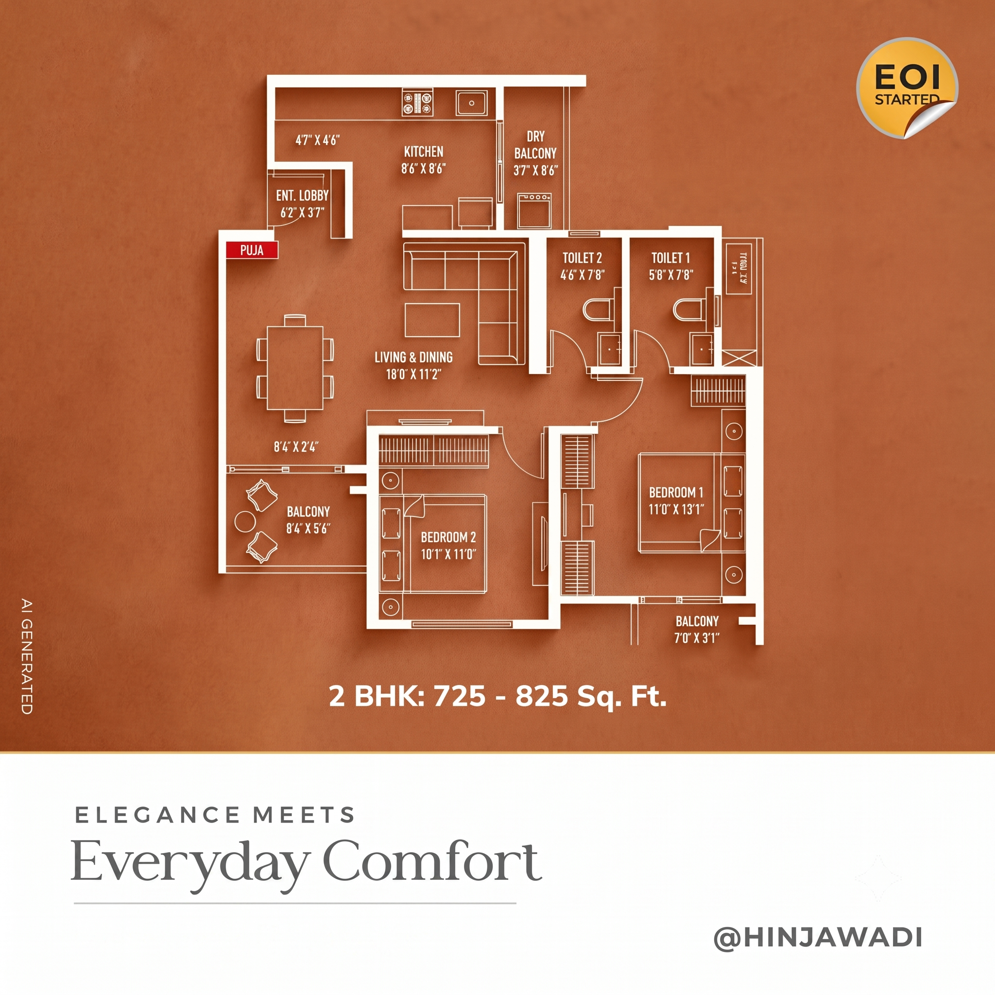 2 BHK Signature Residence layout render 2