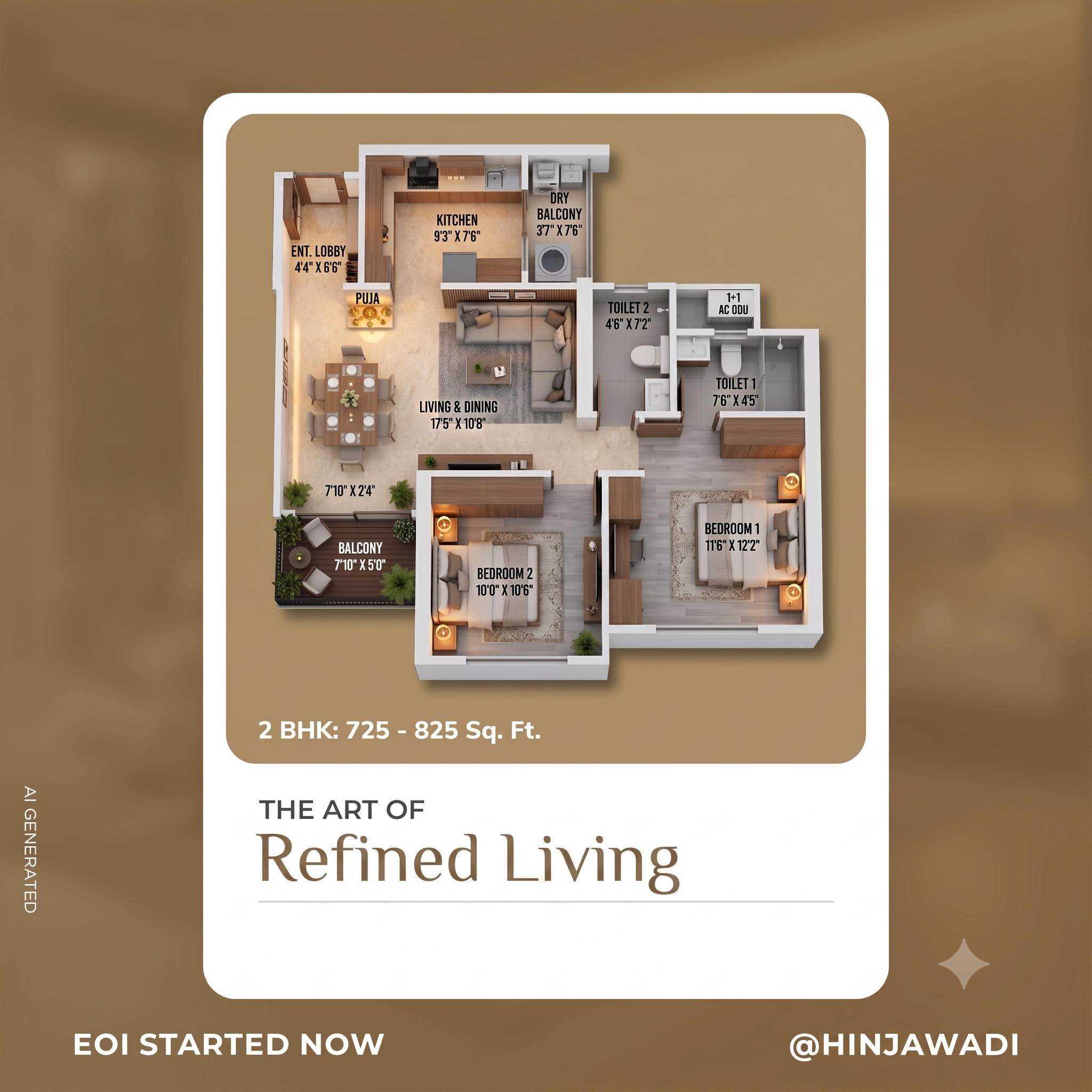 2 BHK Signature Residence layout render 1
