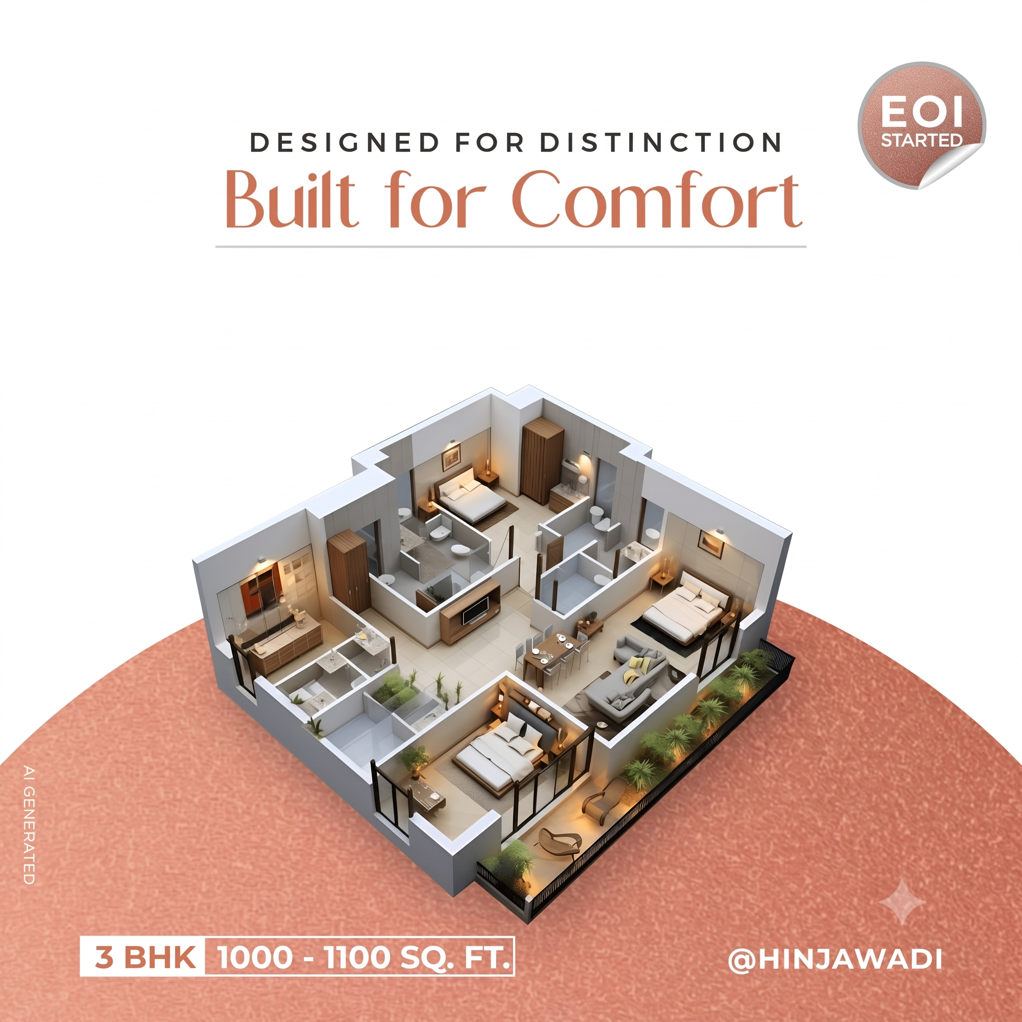 3 BHK Signature Residence layout render 1