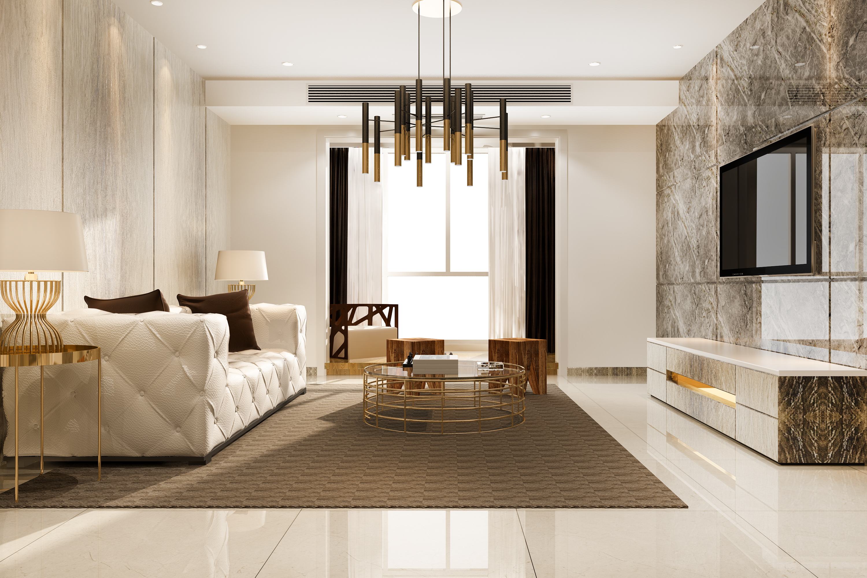 3D Rendering Luxury Modern Living Room