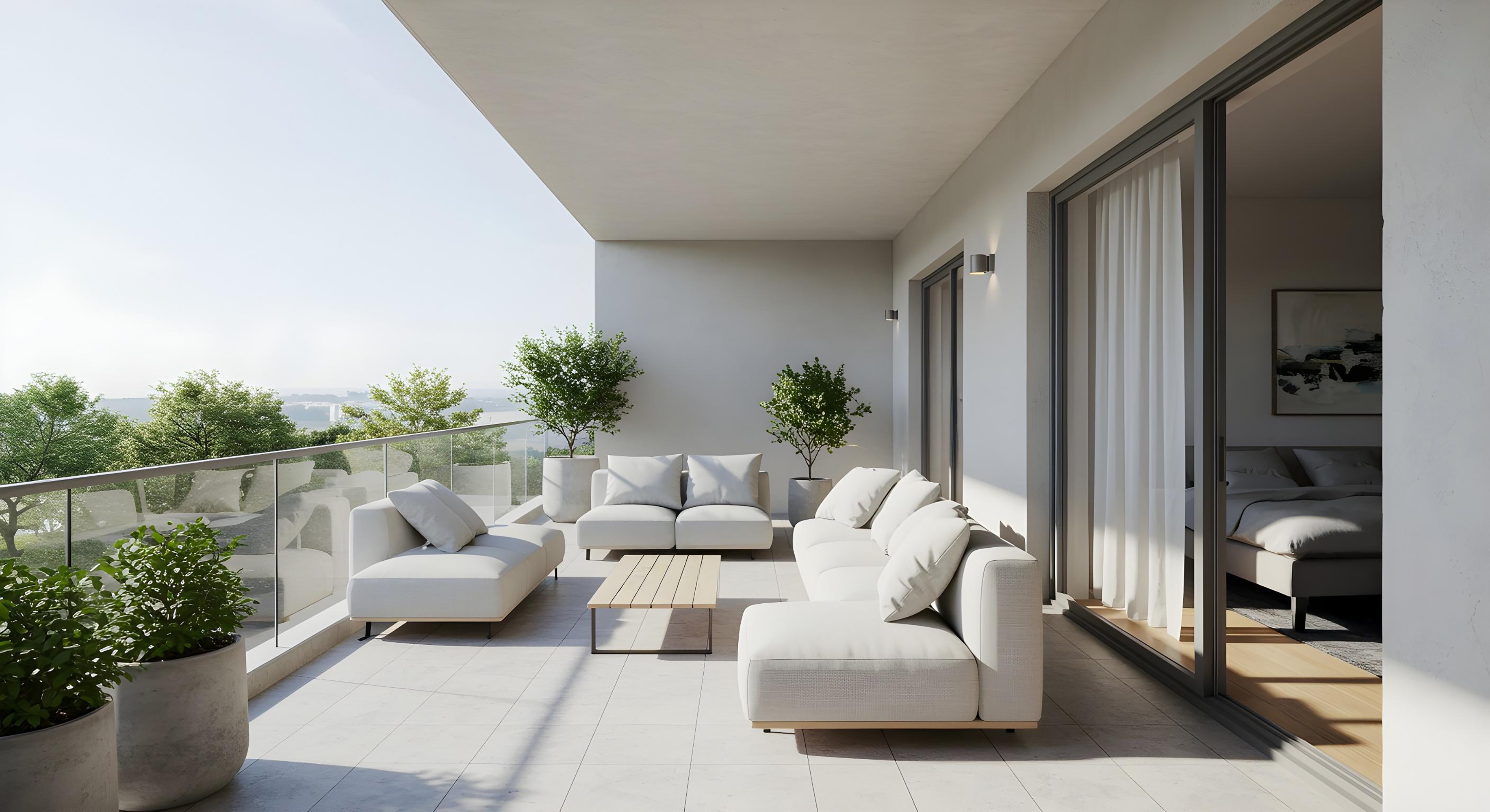 Modern Balcony with Outdoor Seating & City View